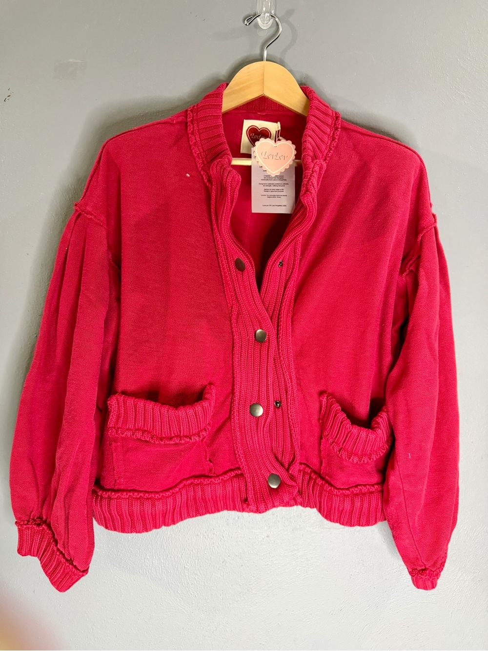 Cozy fusia  Button-Front Cardigan with Patch Pockets
